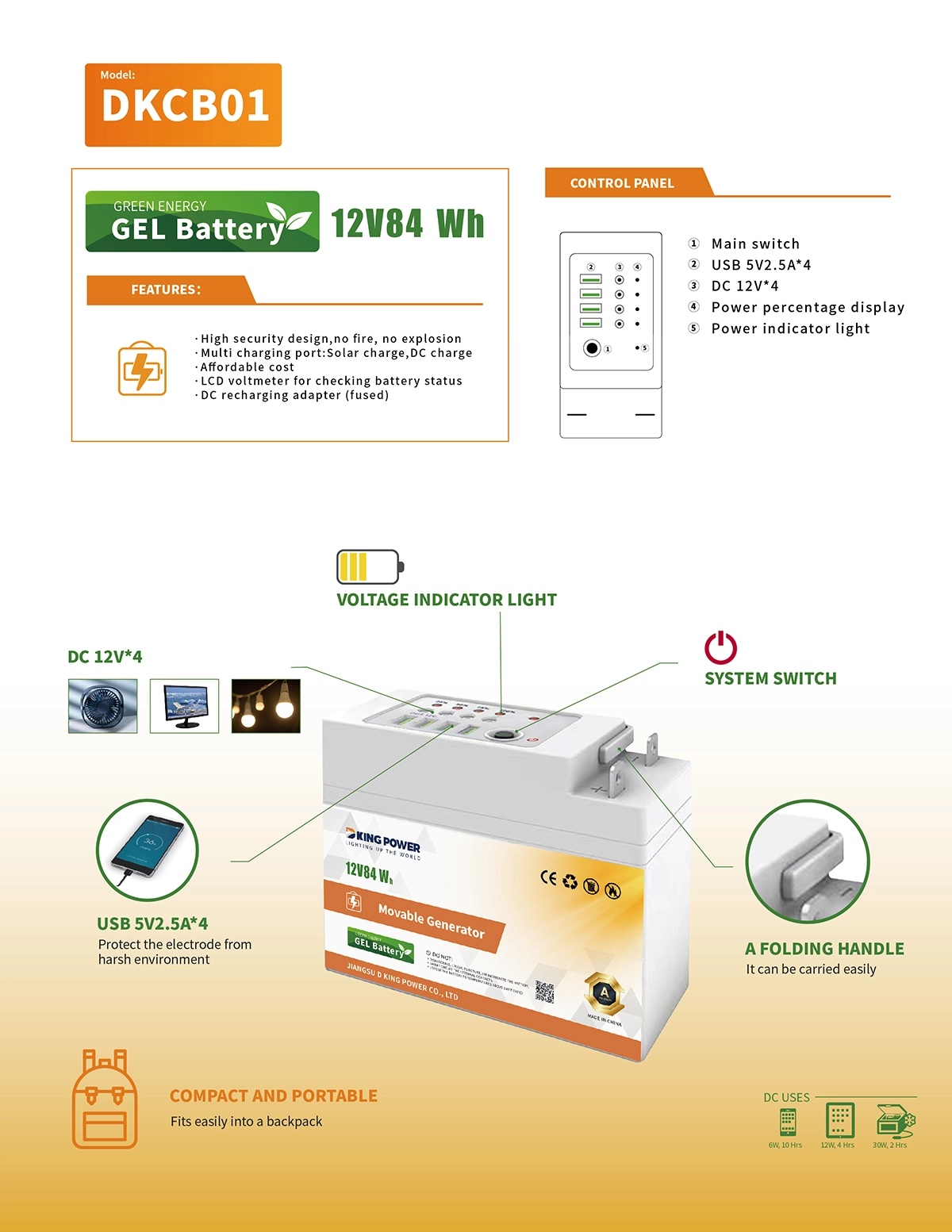 Spesifikasi DKCB01-12V84Wh-01